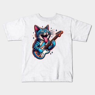 Guitar Cat Rocking Out Kids T-Shirt